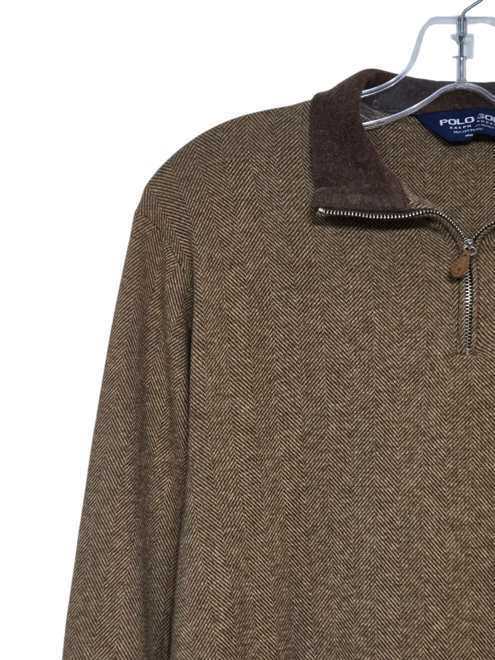 Polo Golf Ralph Lauren Men’s S Brown Herringbone Alpaca Blend 1/4 Zip